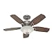 Hunter 28697 Auberville 44-Inch Single Light 5-Blade Ceiling Fan, Brushed Nickel with 5 Rustic Lodge/ Harvest Mahogany Blades and Frosted Glass light Bowl