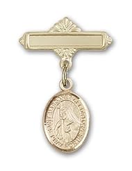 Gold Filled Baby Badge with St. Margaret of Cortona Charm and Polished Badge Pin