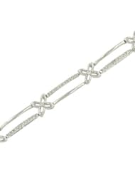 Bar and Flower Link Pave Diamond Bracelet
