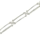 Ladies Bar & Flower Link Pave Diamond Bracelet .50cttw