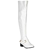 Breckelle's CAPITAL-16 Women Buckle Strap Chain Over The Knee High Riding Boots,WHITE,8.5