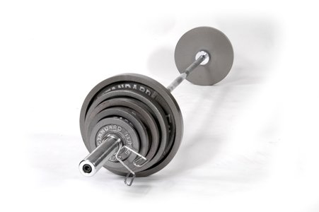 210 Pound Olympic Weight Set with Olympic Bar - Spring Collars - Grey Weight Plates