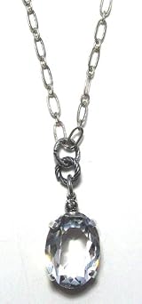 Catherine Popesco Sterling Silver Plated Pendant Necklace with Clear Oval Swarovski Crystal