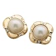 14K Yellow Gold Mabe Cultured White Pearl and Diamond Earrings