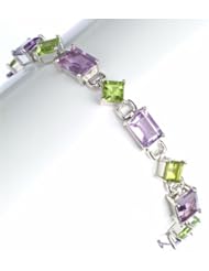 Sterling Silver Amethyst / Peridot Genuine Gemstone Bracelet 7"