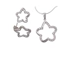 Sterling Silver Chunky Polished Star with CZ Accents Necklace and Earring Set