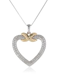 10k Two Tone "X" with Heart Diamond Pendant Necklace (1/3 cttw, I-J Color, I2-I3 Clarity), 18"