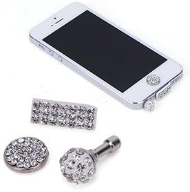 Vandot 3in1 Crystal Charger Port Plug for iPhone 5 ipad mini + 3.5mm Anti Dust Plug Bling Earphone Jack Glitter Diamond Rhinestone Headphone Port Stopper Caps + Apple Home Button Sticker