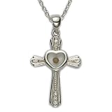 Sterling Silver Mustard Seed Cross Necklace w/ Heart & Cubic Zriconia Stones on 18