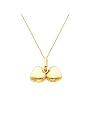 14K Yellow Gold Twin Hearts Charm Pendant with 0.5mm Box Chain Necklace Set - 18" Inches