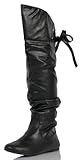 Womens Slouchy Leather Over the Knee Black Flat Boots Letta 75