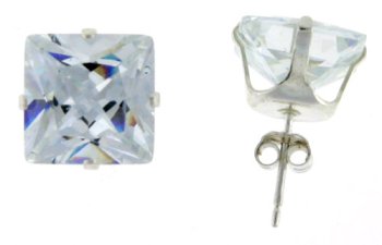 5.0 Carat Size Square princess Cut Cubic Zirconia Stud Earrings