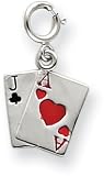 Red/Black Enameled Blackjack/Black Jack Charm, 14K White Gold