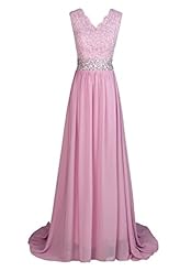 Plus Size A-line V-neck Chiffon Sleeveless Lace Crystal Sheer Evening Dress/Bridesmaid Dress/Prom Dress/Party Dress  with a Brush/Sweep Train 