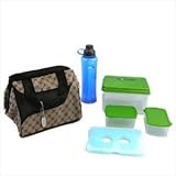 Fit And Fresh Downtown Designer Bag W/ Lunch On The Go Set Bottle Cocoa