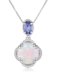 Sterling Silver Created Opal and Tanzanite Drop Pendant Necklace