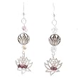 Long Lotus Flower Dangle Earrings in Sterling Silver with Garnet Gemstone Bead Clusters and Swarovski Crystals, #8161