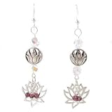 Lotus Flower Earrings in Sterling Silver with Beads of Garnet and Swarovski Crystals, #8161