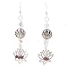 Long Lotus Flower Dangle Earrings in Sterling Silver with Garnet Gemstone Bead Clusters and Swarovski Crystals, #8161