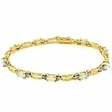 18K Gold over Sterling Silver Created White Opal & Diamond Accent Rectangle Link Bracelet