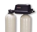 Twin tank metered water softener with 1" Fleck 9100SE control, 64,000 grain capacity