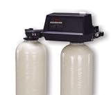 Twin tank metered water softener with 1 Fleck 9100SE control, 64,000 grain capacity
