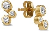 1/4 ctw Three Stone Yellow Gold Bezel Earrings