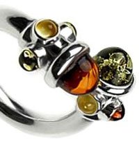 Certified Genuine Multicolor Amber and Sterling Silver Adjustable Designer Ring under The Jewelry Store