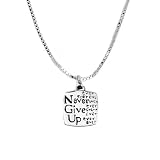 Sterling Silver Never Ever Ever Ever Ever Give Up Square Pendant, 18