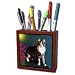 SmudgeArt Cat Designs - Domestic Cat And Pink Flowers - Tile Pen Holders-5 inch tile pen holder
