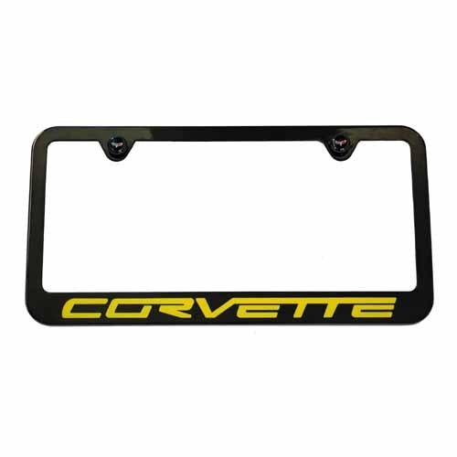Corvette C6 Black License Plate Frame High-End Yellow