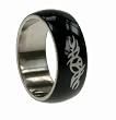 316L Stainless Steel Ring with IP Black - Peace Sign - Width: 8mm (Sizes 9-13)stone - Width: 7mm (Sizes 8-12)