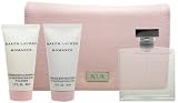 Romance by Ralph Lauren for Women 4 Piece Set Includes: 3.4 oz Eau de Parfum Spray + 1.7 oz Sensuous Body Moisturizer + 1.7 oz Sensuous Bath & Shower Gel + The Romance Travel Bag