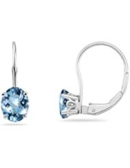 1.50 Cts of 7x5 mm Heirloom Oval Aquamarine Stud Scroll Lever Backs Earrings in 14K White Gold