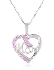 Sterling Silver Created Pink Sapphire Heart Mom Pendant Necklace, 18"