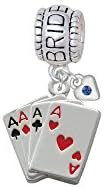 Aces Card Hand Bride Charm Bead with Blue Heart
