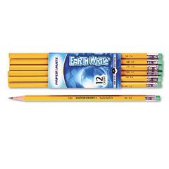 Earthwrite Recycled Pencils, #2HB Soft Lead, with Green Eraser, Yellow PAP12242