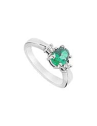 Emerald and Diamond Ring 14K White Gold - 1.10 CT TGW