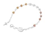 3mm Catholic Italian Sterling Silver Rosary Gold Beads 10mm Cross 7.5