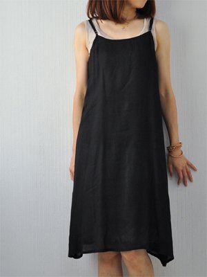 インド綿 レーヨンキャミワンピ 無地 ブラック ロング丈(100cmサイズ)