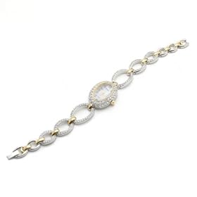 Bling Jewelry Inspired by Designer Stainless Steel Gold Plated Two Tone Oval Link Crystal Fashion Watch