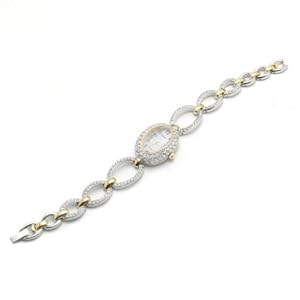 Bling Jewelry Inspired by Designer Stainless Steel Gold Plated Two Tone Oval Link Crystal Fashion Watch