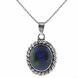  : STERLING SILVER GENUINE AZURITE STONE TWISTED BORDER OVAL PENDANT