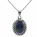  : STERLING SILVER GENUINE AZURITE STONE TWISTED BORDER OVAL PENDANT