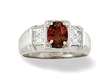 14K White Gold Genuine Oval Garnet and Diamond Men's Ring
