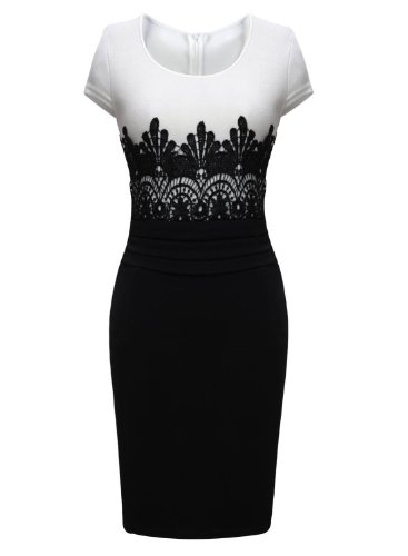 Zeagoo Women's Celeb Cap Sleeve Lace Splicing Evening Pencil Midi Bodycon Dress