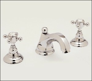 Rohl Chrome Country Bath Hex Spout Widespread Lavatory Faucet with Metal Cross Handles