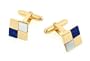JJ Weston yellow gold plated cufflinks with mother of pearl and sodalite with presentation box. Made in the U.S.A