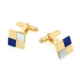 Gold plated cufflinks with mother or pearl and lapis with presentation box. Made in the... by 