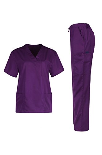 MedPro Women's Unisex Medical Scrub Set - 3 Pockets V-Neck Top/6 Pockets Cargo Pants